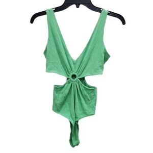 New Cut out lime green ribbed stretchy o ring body suit medium